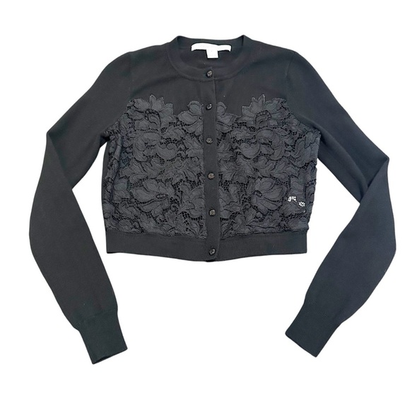 Diane von Furstenberg Lace Pattern Crew Neck Cardigan in Black Wool Size P - Picture 1 of 8